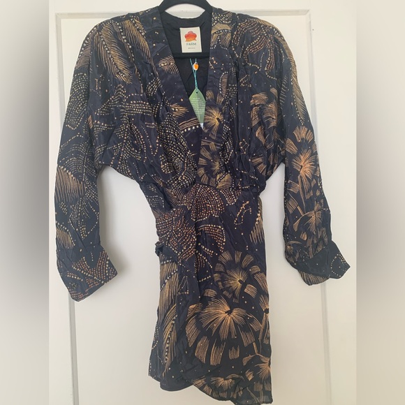 Farm Rio -Black and Gold Patterned Mini Dress - Picture 4 of 4